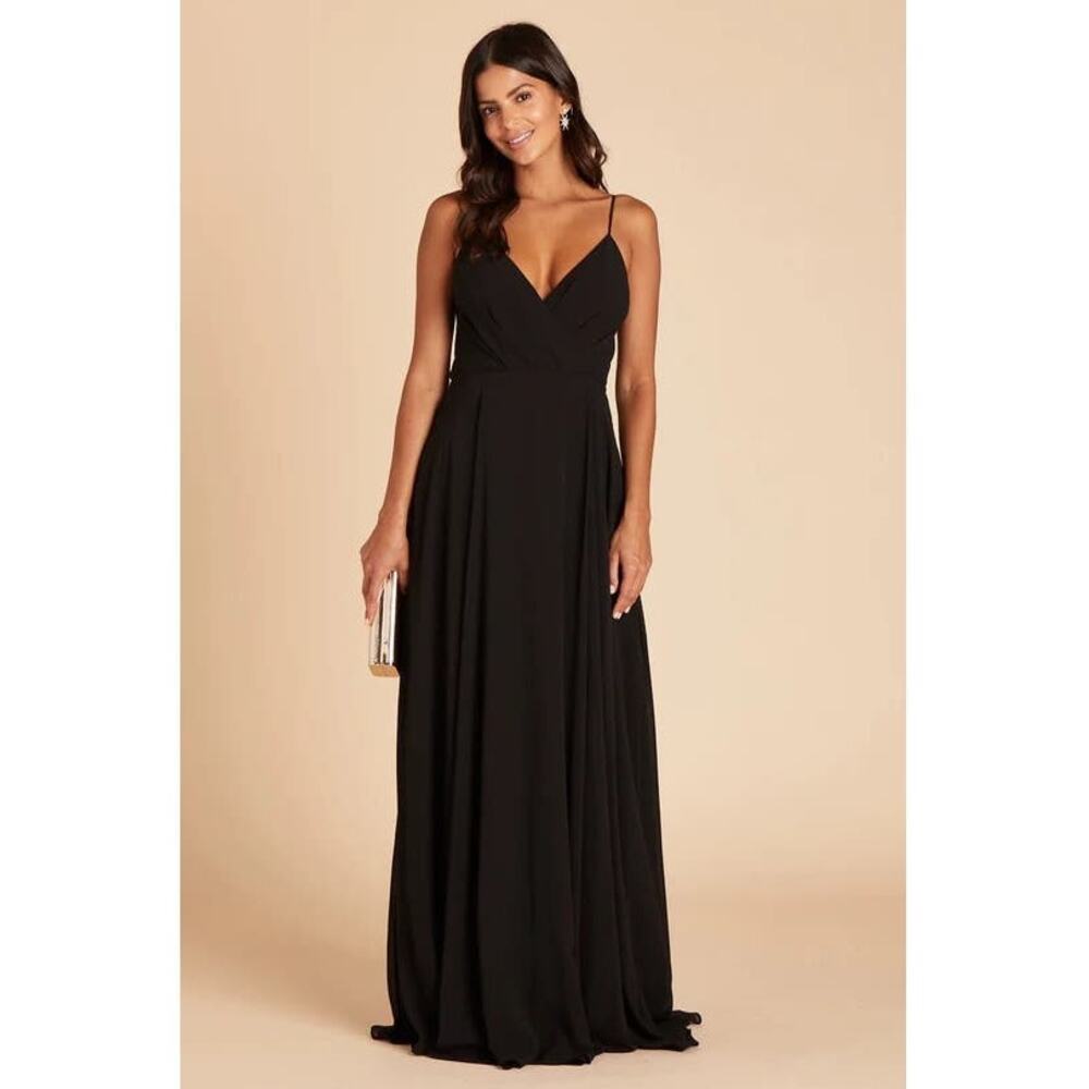 Birdy Grey Sweetheart V-Neckline Floor‎ Length Chiffon Dress Black  (Kaia) M NWT